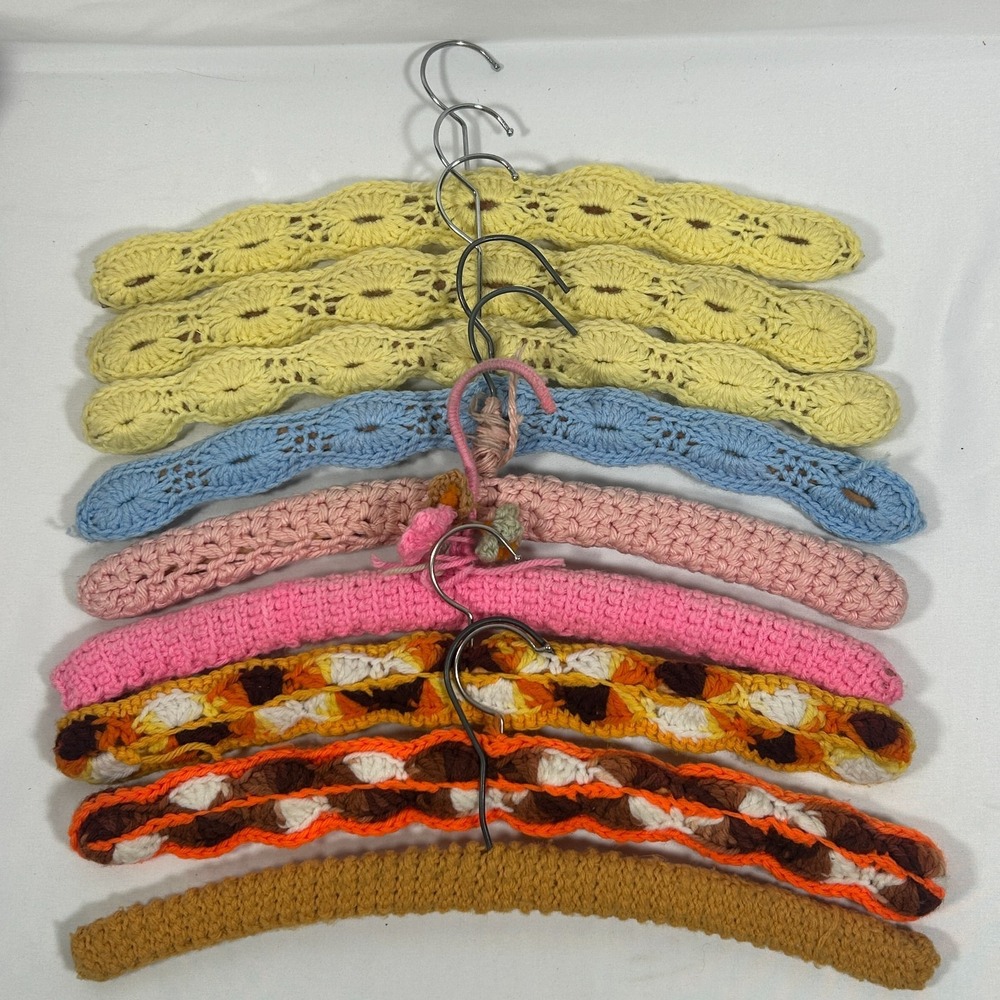 Vintage Handmade Crochet Clothes Hangers Yarn (9) Granny‎ Core Cottage Colorful